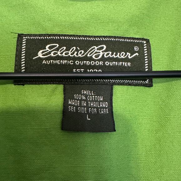 Large Cotton Eddie Bauer Jacket in Chartreuse! Heavy cotton with pockets - Picture 3 of 5